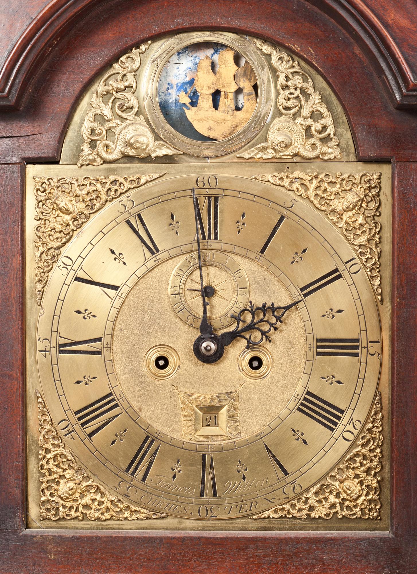 GOLVUR, urtavla märkt Francis Mitten, Chichester, 1700-talets slut.