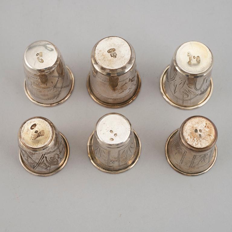 A mixed lot of six beakers, silver, Moscow and Kiev, Russia early 20th century.