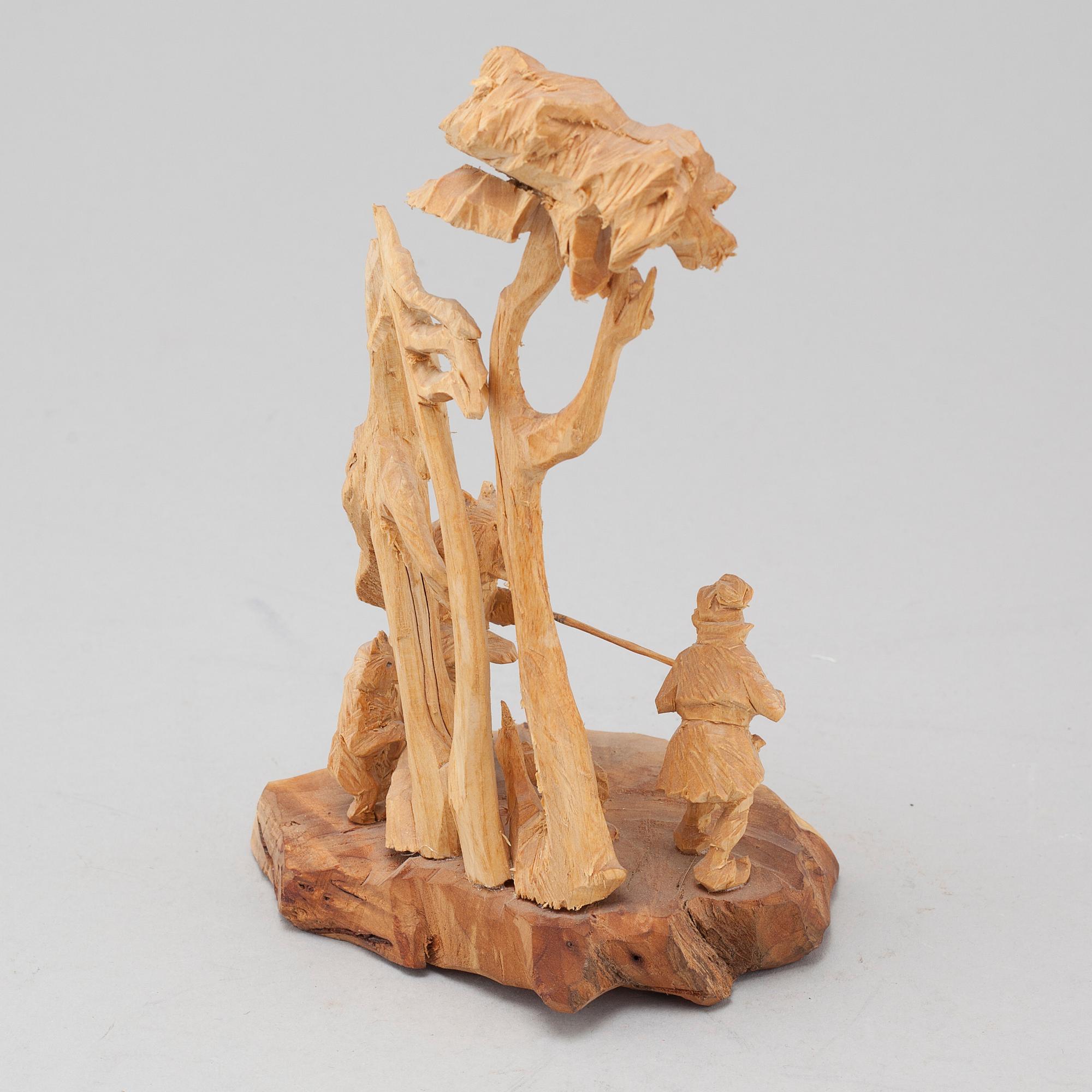 MARTIN STENSTRÖM, Jutsajaure, skulpturgrupp, snidat trä, signerad M.S.