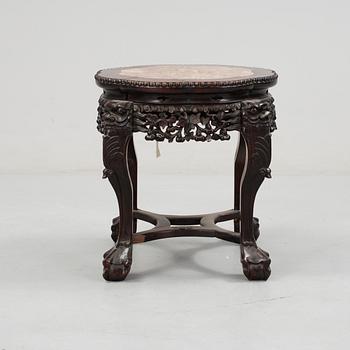 A Chinese hardwood table with marble top, 20th Century.