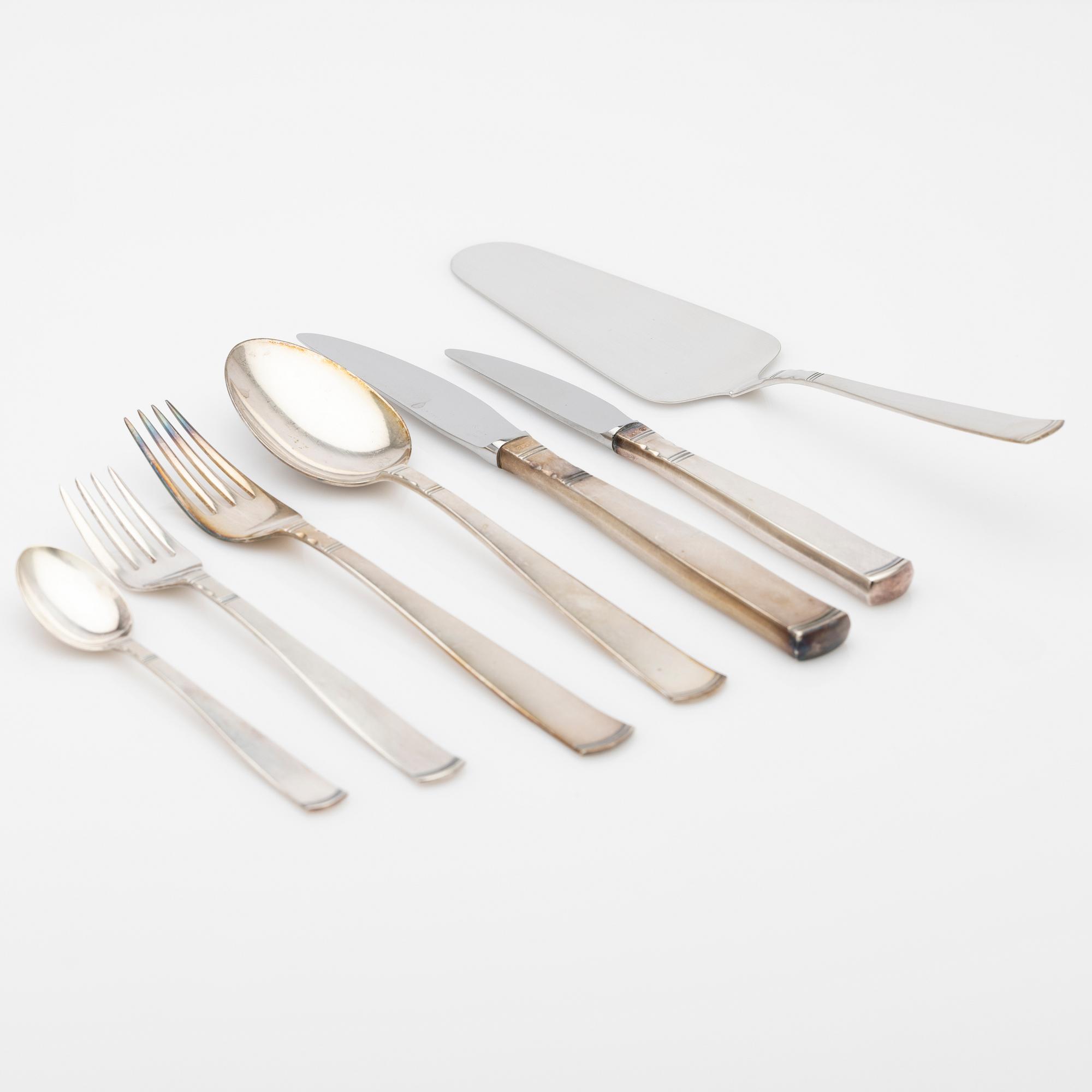 Jacob Ängman, Bestickuppsättning, 79 delar, silver, "Rosenholm", GAB, Eskilstuna och Stockholm, 1970-2002.