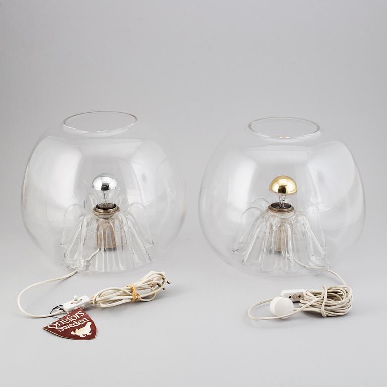 Olle Alberius, a pair of clear glass table lamps for Orrefors, Sweden,