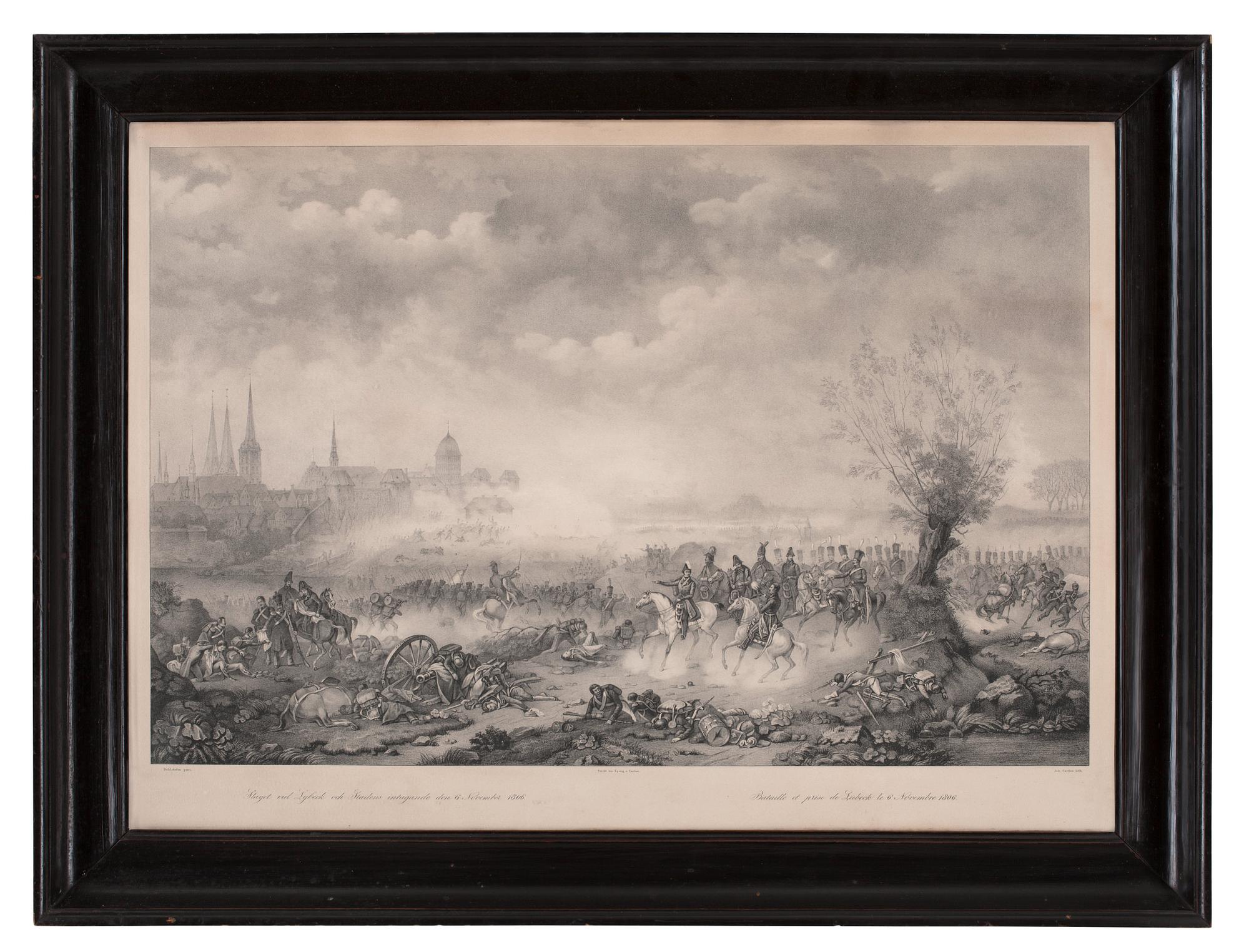 Alexander Clemens Wetterling & Carl Andreas Dahlström Efter, "Slaget vid Feiningen den 22 Aug 1796","Rehns öfvergång och Bendorffs intagande af General Bernadotte den 4 Julii 1796".