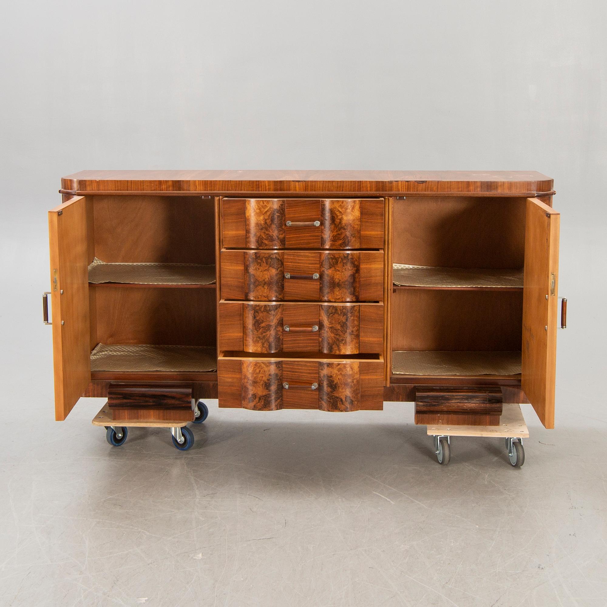 A walnut Art Deco 1940s sideboard.
