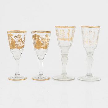 A matched set of wine glasses, 18/20th Century.