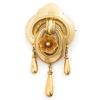 18K gold brooch with a pearl.