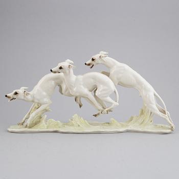 Hans Achtziger, a porcelain figurine of dogs, Hutschenreuther, Germany.
