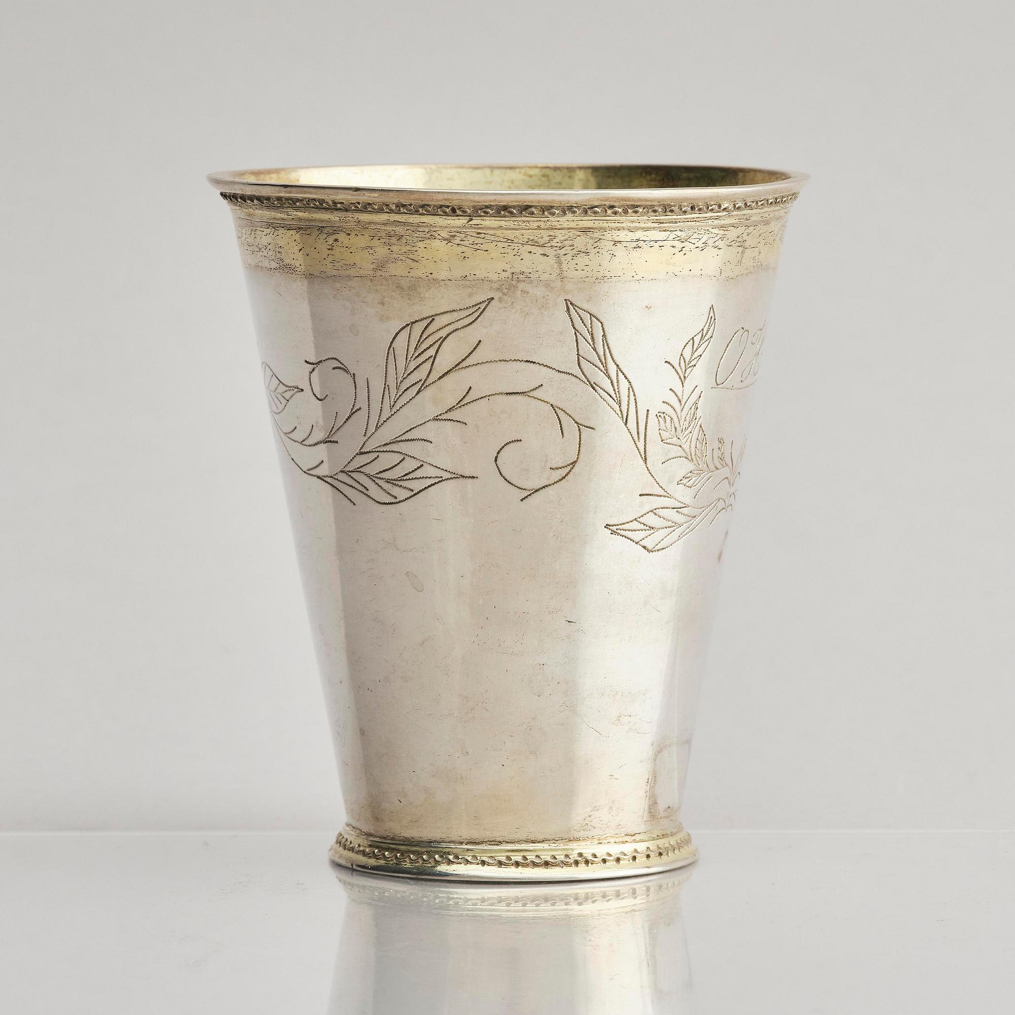 A Swedish early 18th century parcel-gilt beaker, marks of Herman Hermansson, Göteborg 1706.