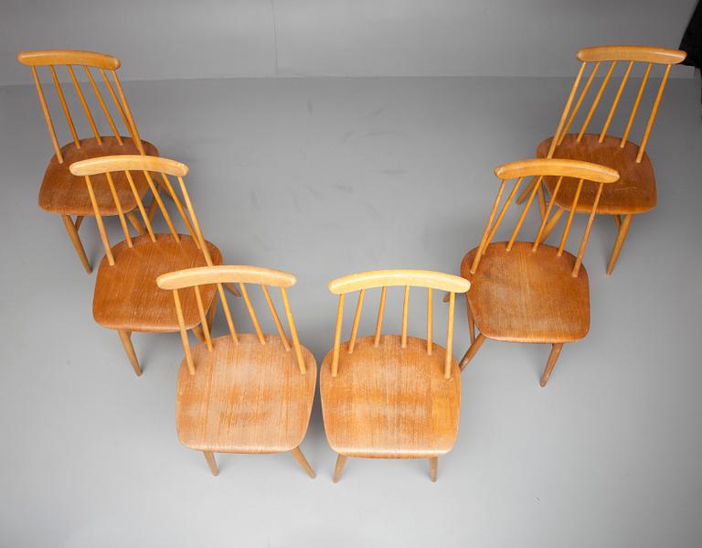 STOLAR, 6 st, "Fanett 55 T", design Ilmari Tapiovaara,  Edsbyverken, 1900-talets mitt.