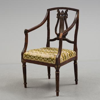 An armchair, probably Italian, 19th c, belonged to Queen Victoria, Solliden, the embroidery by King Gustav V.