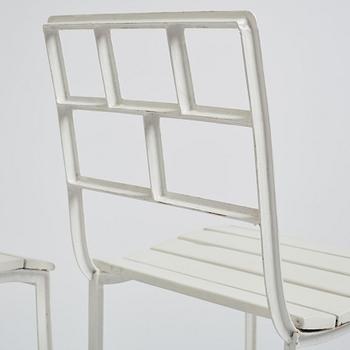 Carl Hörvik, a pair of white lacquered iron garden chairs, possibly manufactured by Thulins vagnsfabrik, Sweden.