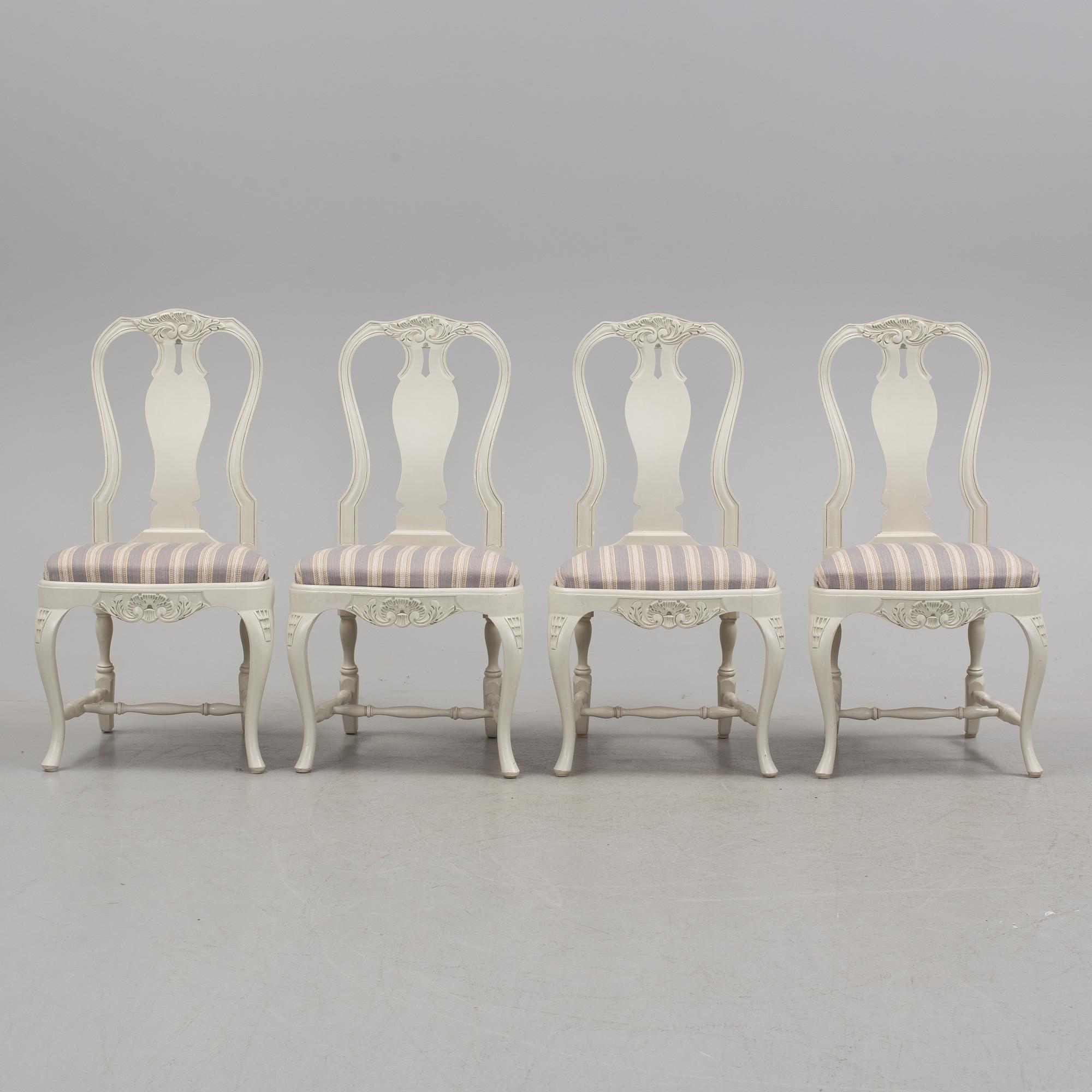 A set of four rococo style chiars, second half of the 20th century.