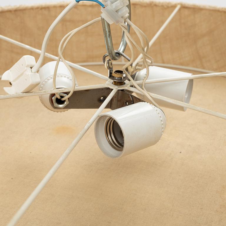 Two similar textile covered Swedish Modern ceiling lamps, Sweden, 1940's.