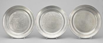 TALLRIKAR, 6 st. Tenn, Nils Fougstedt, Firma Svenskt Tenn, 1936.
