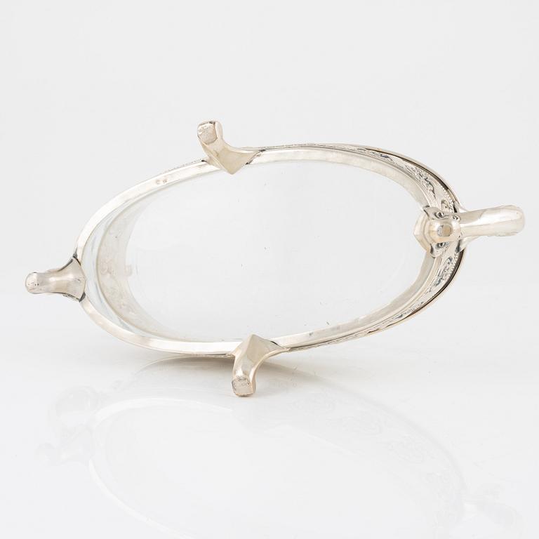 A silver plate and glass jardinière, Denmark, first half of the 20th century.