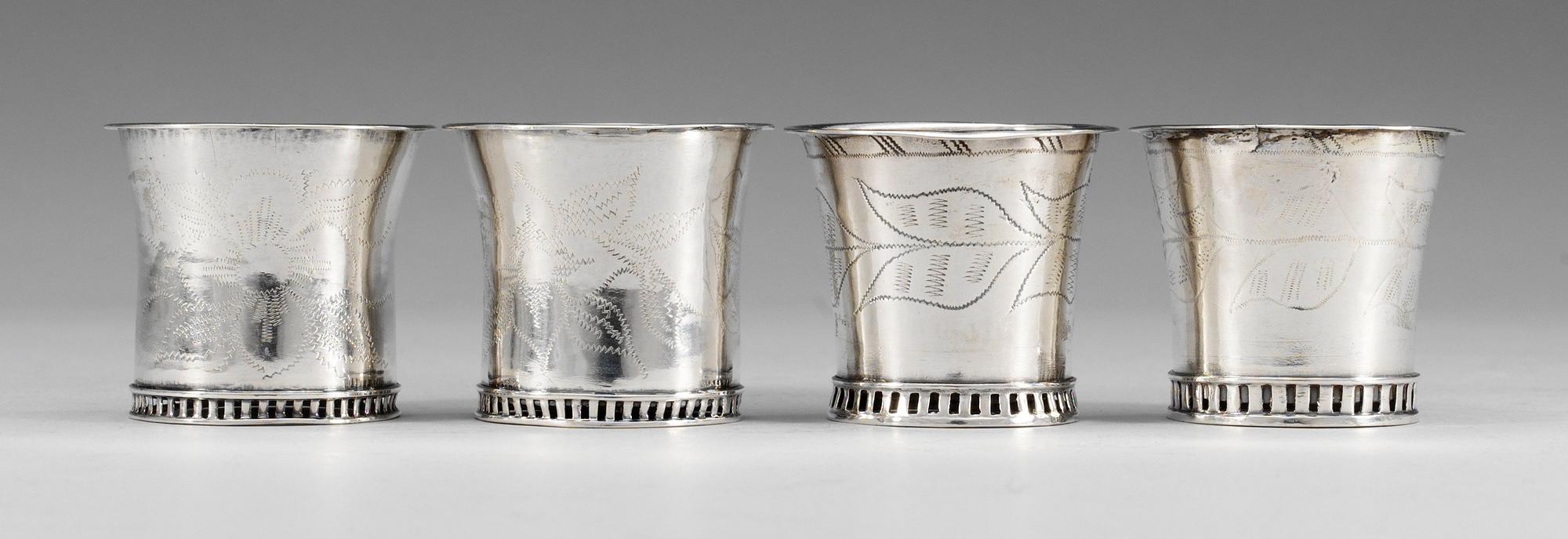 SUPKOPPAR, 4 st, silver,Daniel Hedberg och Gustaf I. Lyberg, Eksjö (v.1818-49 och 1821-58-).