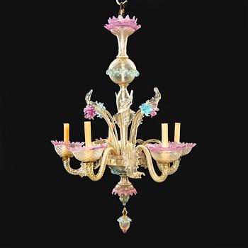 A mid 20th century glass ceiling lamp from Murano Venice Italy.