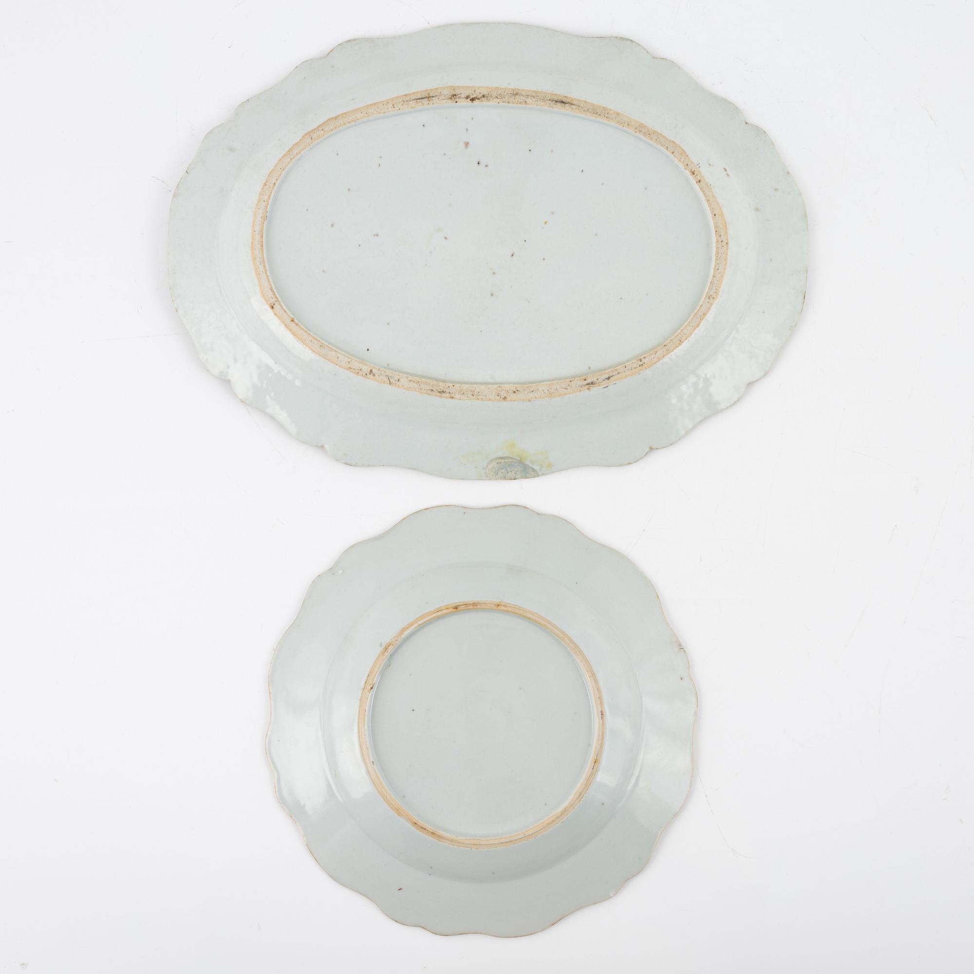 A Famille Rose plate and serving dish, Export ware, China, Qianlong (1736-95).