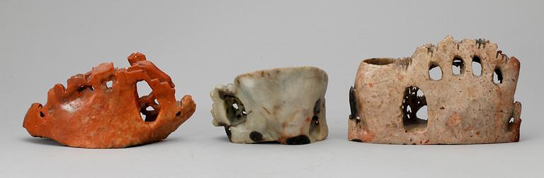 BÄGARE, 3 st, soapstone, 1900-tal.