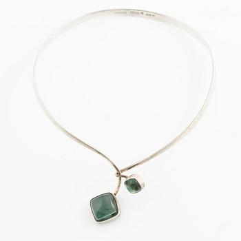 Gussi, necklace, silver with green stones, Malmö 1965.