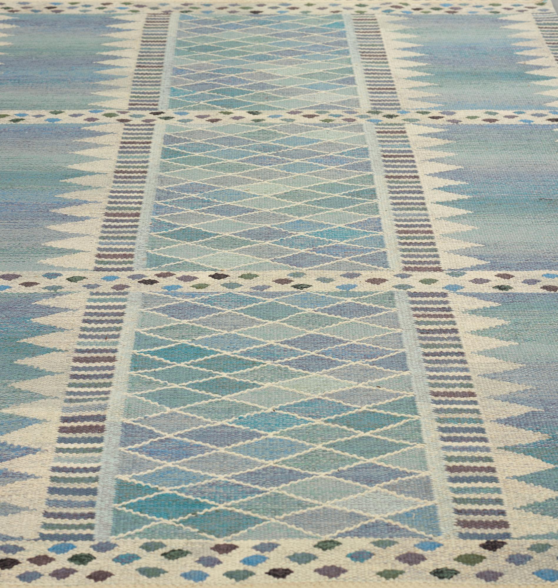 Marianne Richter, A CARPET, "Josefina, lättblå", flat weave, ca 196,5 x 132,5 cm, signed AB MMF MR.