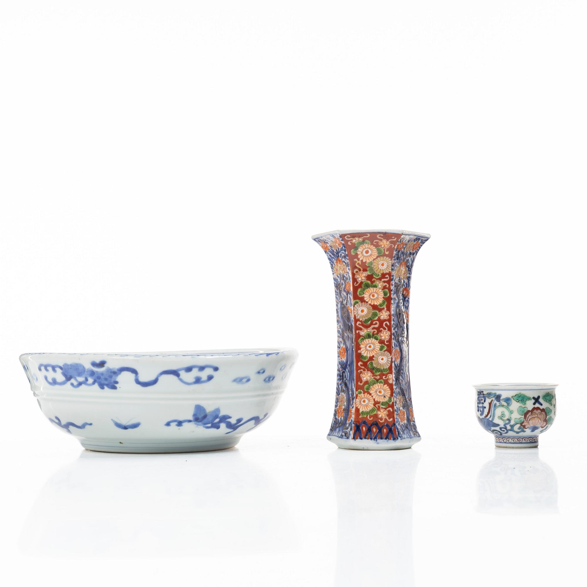 A bowl, a cup and a vase, Japan, Meiji (18668-1912).