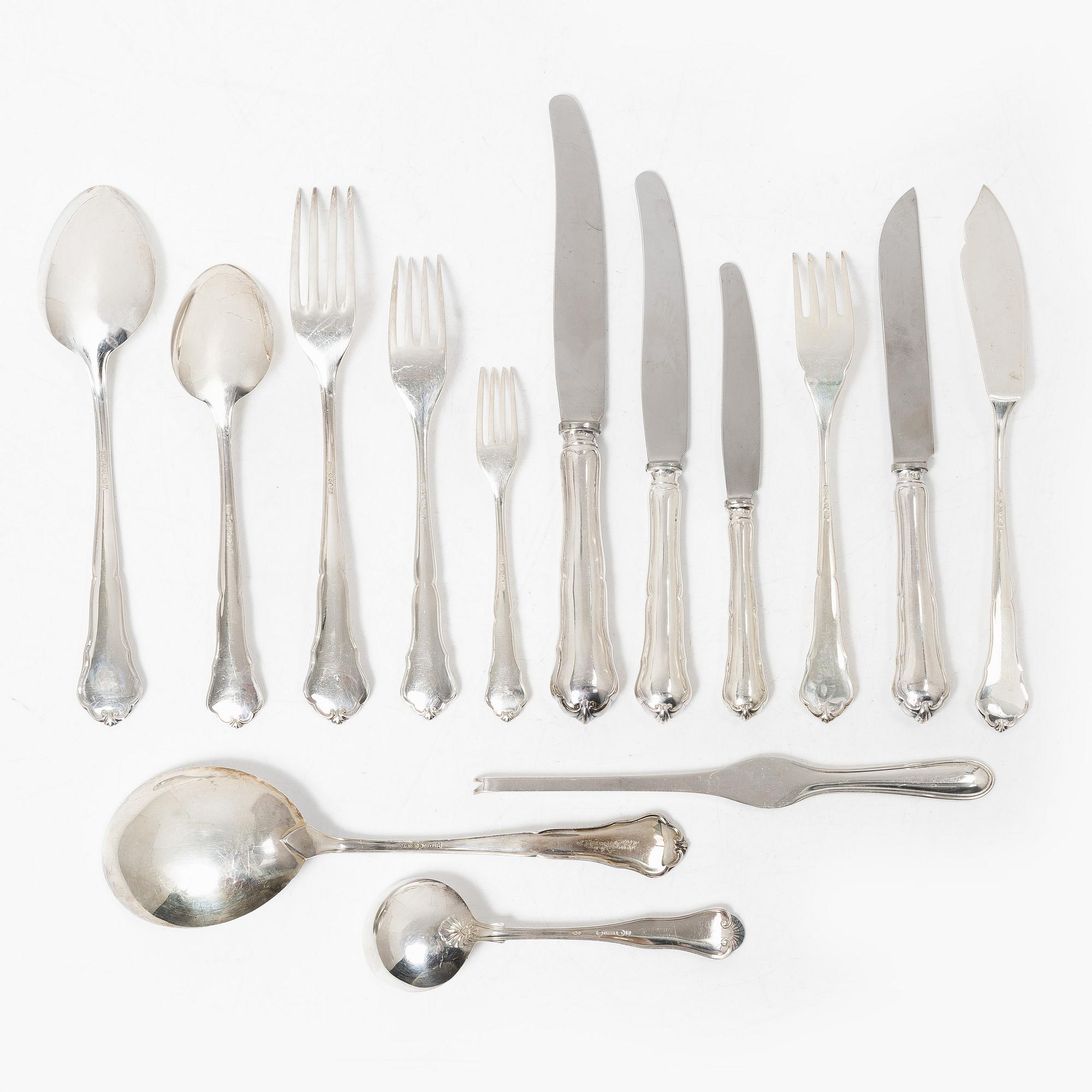 A 139 piece 'Hansa' silver cutlery service, mostly C.G. Hallberg, Mid 20th Century.