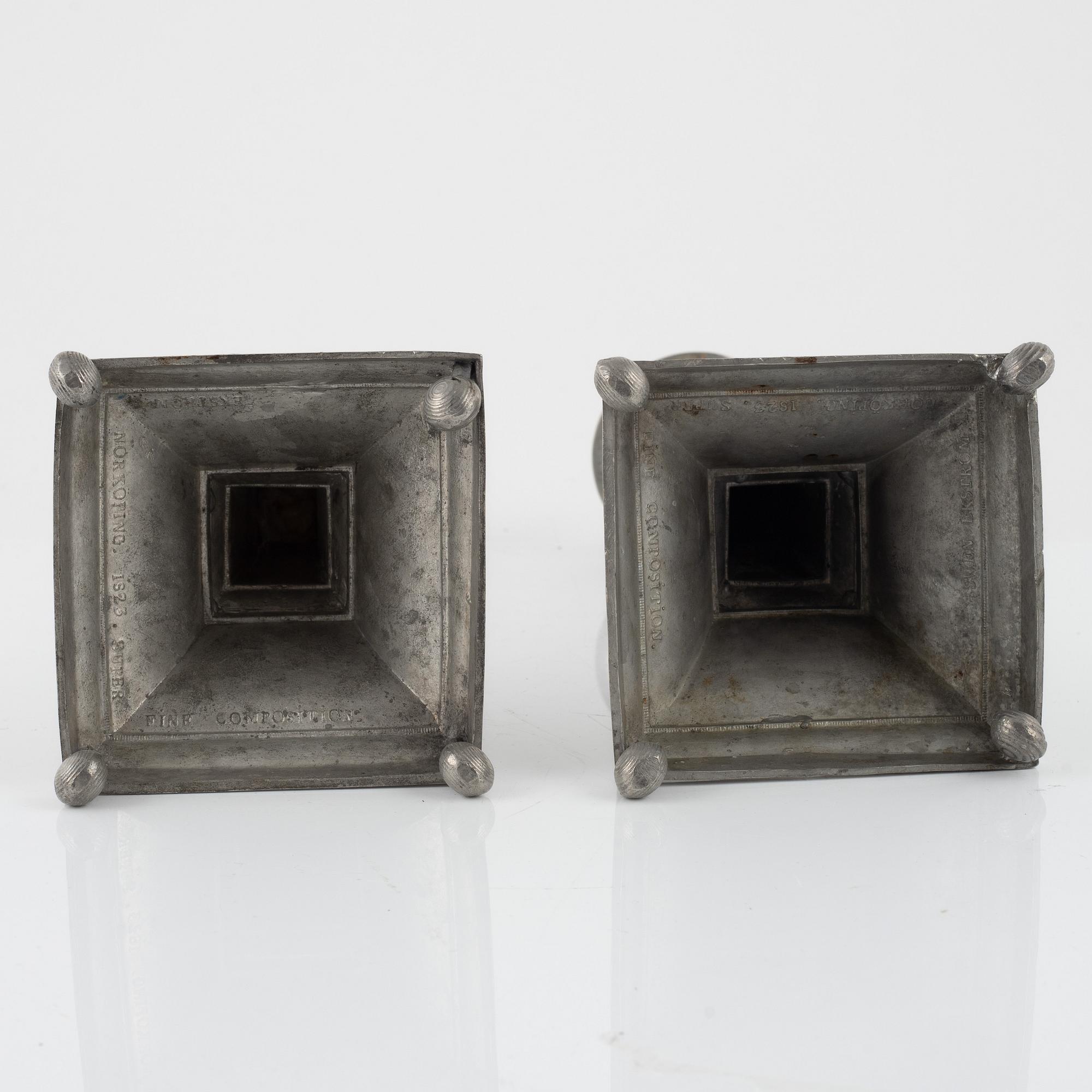 A pair of Empire pewter candlesticks, mark of Sven Ekström, Norrköping 1823.