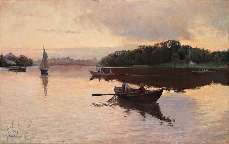 Gottfrid Kallstenius, Utsikt över Stockholm från Beckholmen med Skeppsholmen, Strandvägen och Djurgården.