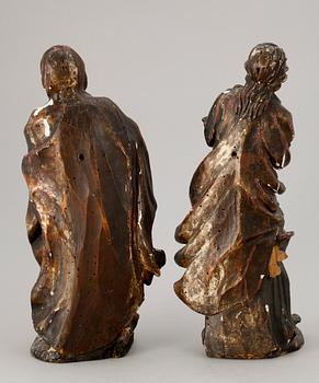 KYRKOSKULPTURER, 2 st, trä, sydeuropa, 1700-1800-tal.