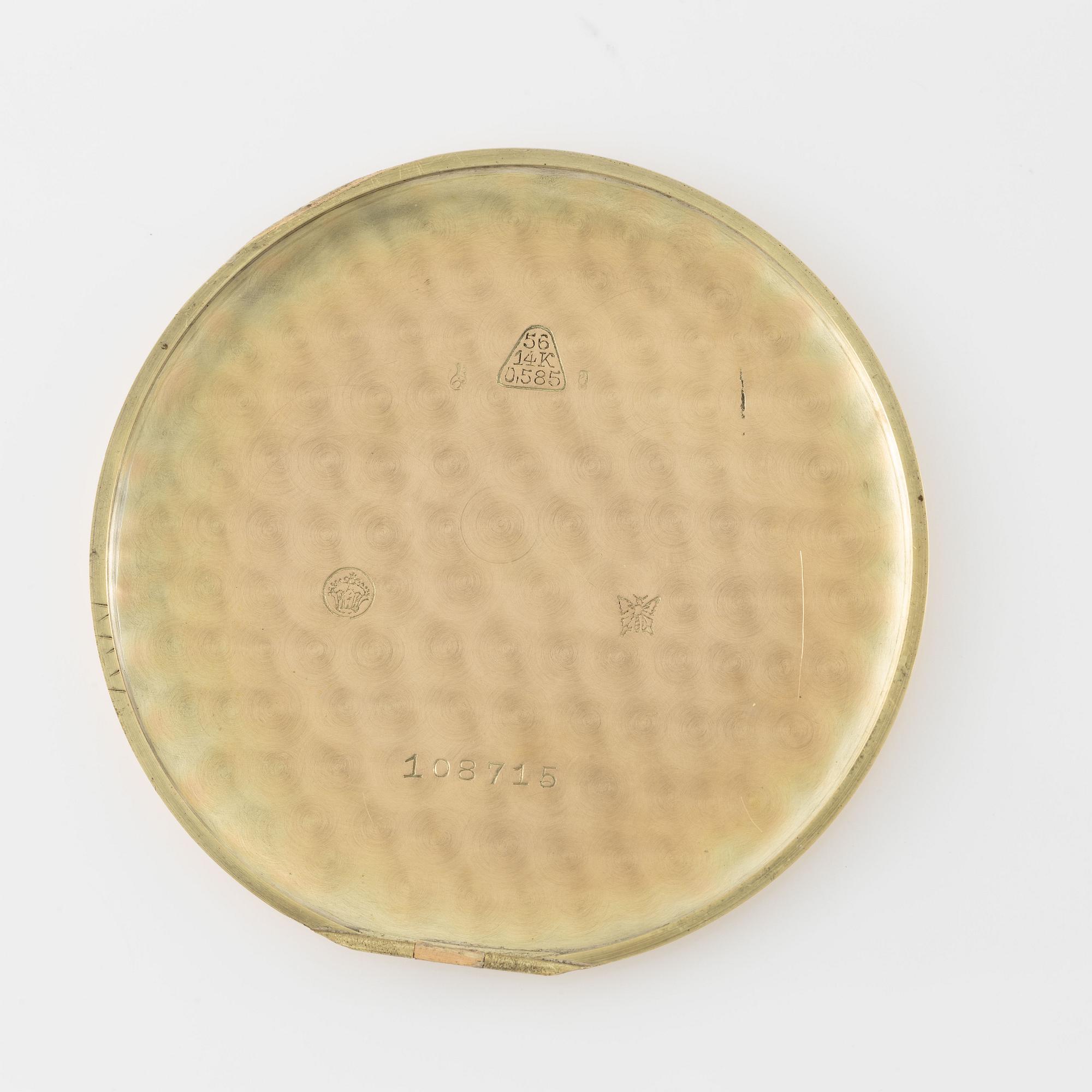 Fickur, savonett, 14K guld, 56 mm.