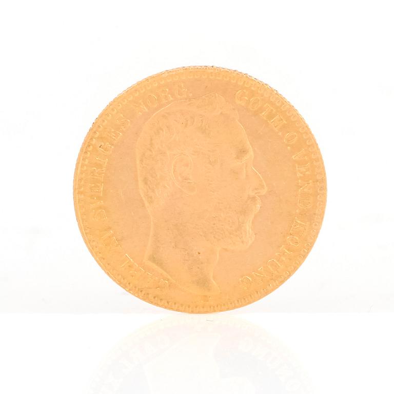 GULDMYNT, Carolin/10 Francs, Karl XV av Sverige och Norge, 1872. Vikt ca 3 gram.