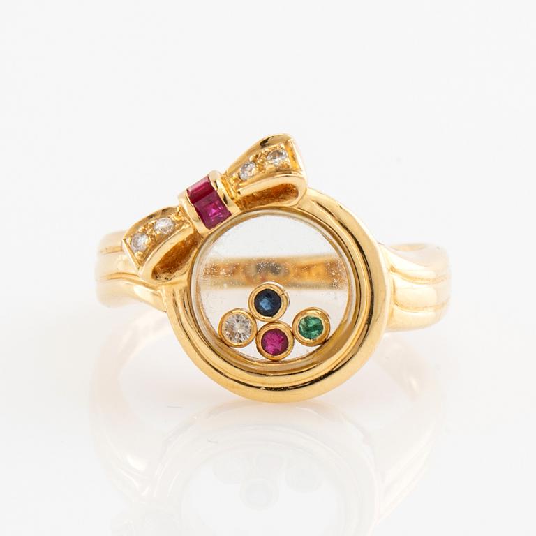 Ring, 18K gold with brilliant-cut diamonds, rubies, emerald, and sapphire.