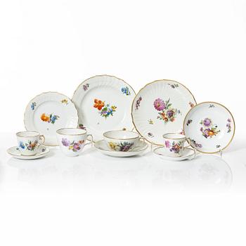 Royal Copenhagen, a 79-piece coffee and tea service, 'Saxon Flower', Denmark.