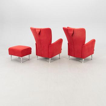Carl-Henric Spak armchairs, a pair, and footstool "Stepp" for Swedese, 21st century.