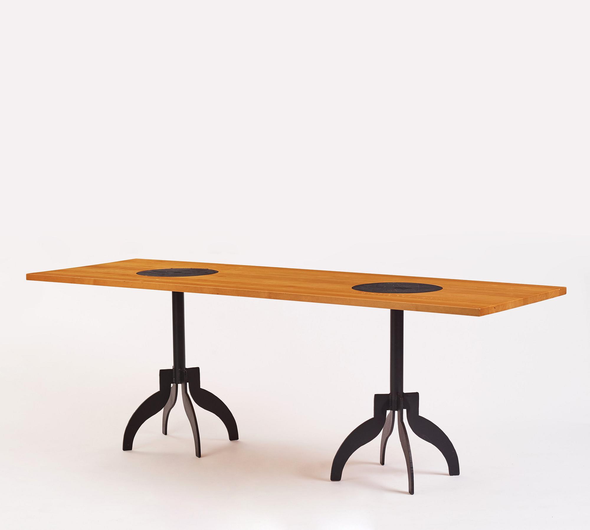 Jonas Bohlin, a birch and iron 'Triptyk' table, Källemo, Sweden, post 1989.