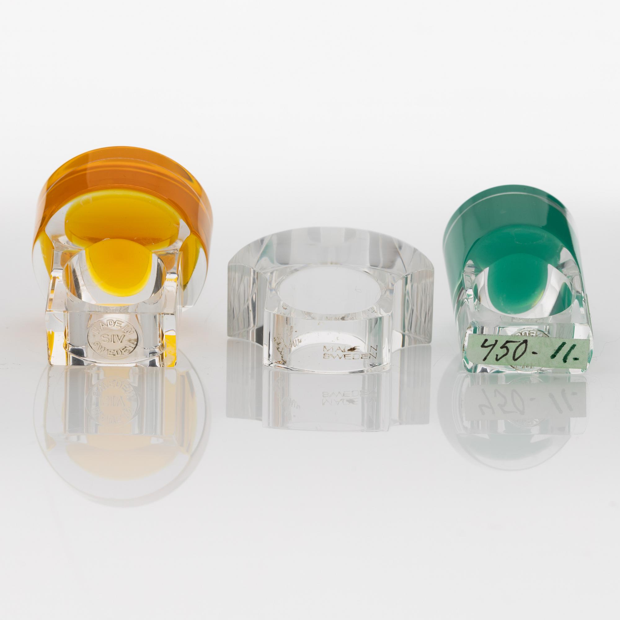 Siv Lagerström, three acrylic plastic rings, 1970s.