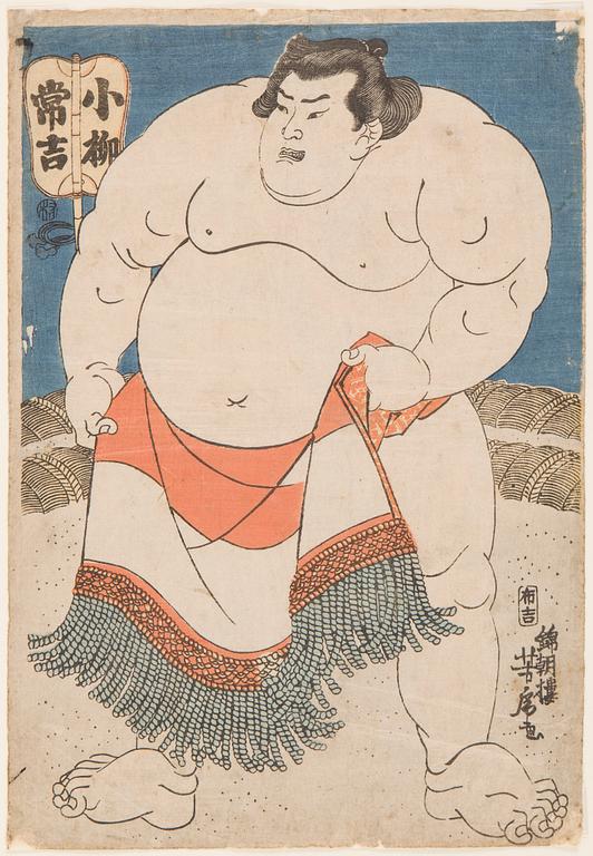 UTAGAWA YOSHITORA (c.1830-c.1880), färgträsnitt. Japan, 1840-tal. "Koyonagi Tsunekichi".