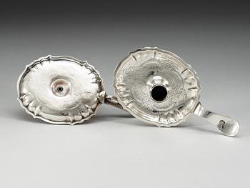 A pair of Swedish 18th century silver chamber-candlesticks, makers mark of Gustaf Stafhell d.ä., Stockholm 1747.