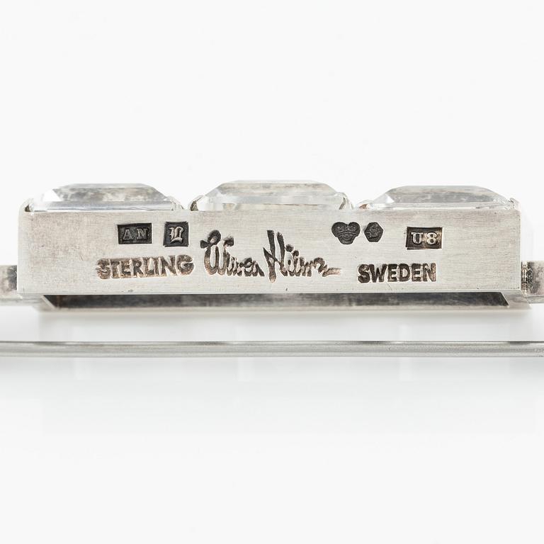 Wiwen Nilsson, brosch, silver med trappslipad bergkristall, Lund 1946.