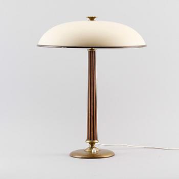 BORDSLAMPA, trä och mässing, 1900-talets mitt.