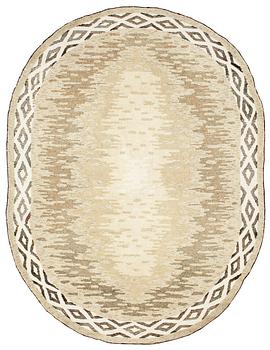 908. MATTA. Närmast oval form. Gobeläng- och flossavariant. 288 x 220 cm.
