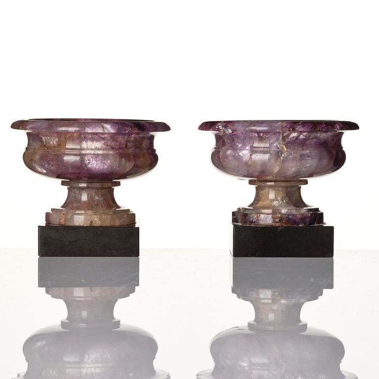 A pair of 'Blue John' feldspar salts, 19th century.