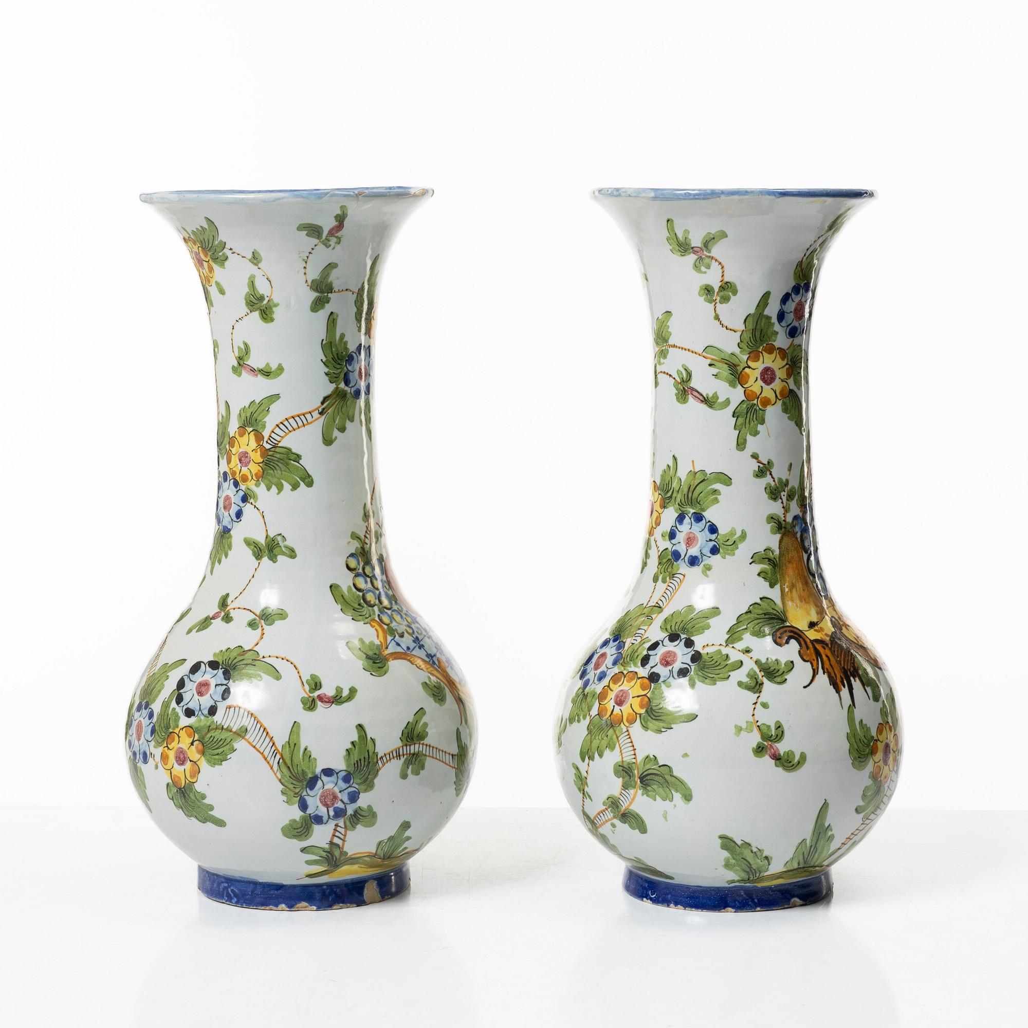 A pair of faience vases, Holland/France, 19th-20th century.