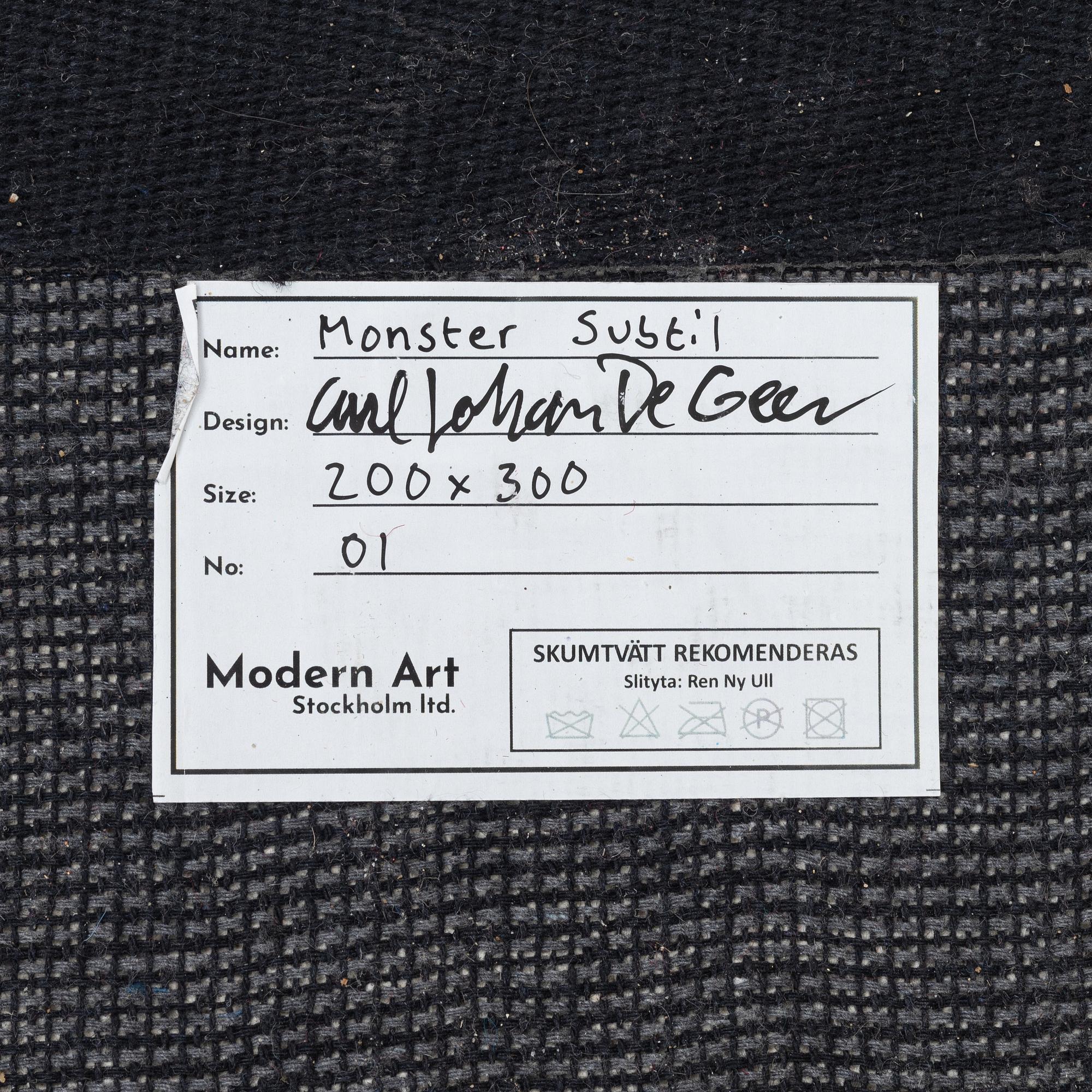 Carl Johan De Geer, a hand tufted carpet, "Monter Subtil", ca. 297 x 199 cm, signed and numbered 1/25.