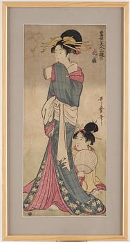 UTAMARO KITAGAWA (c.1753-1806), efter, färgträsnitt. Japan, 1800-tal.