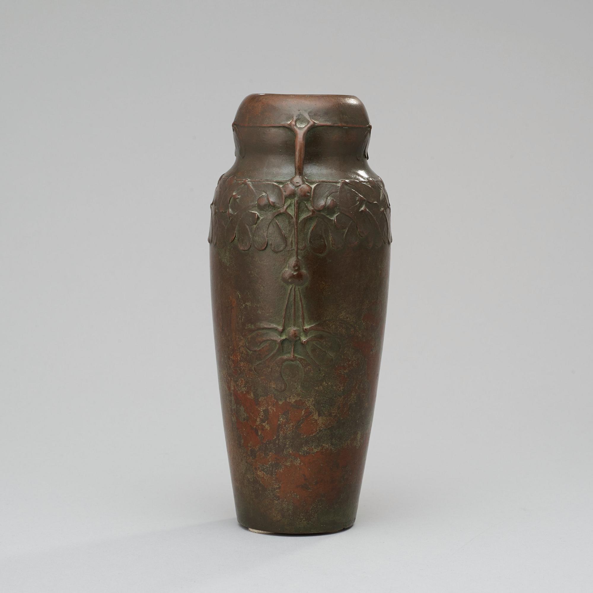 A Hugo Elmqvist Art Nouveau patinated bronze vase by Elsa Kock, Stockholm, early 1900's.
