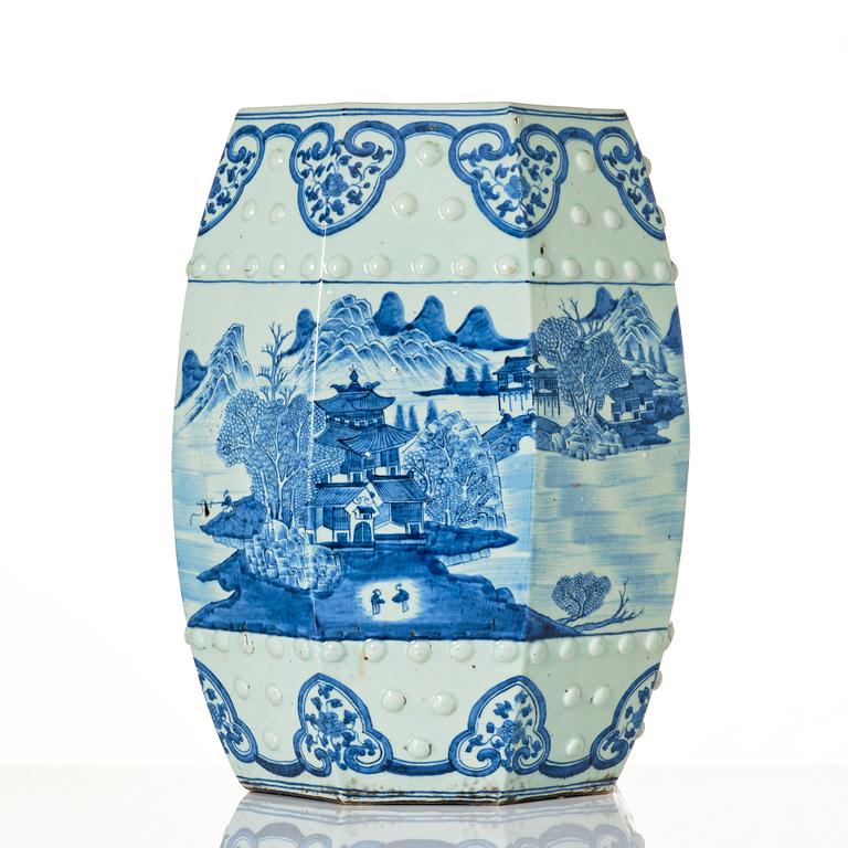 A blue and white Chinese garden seat, Qing dynasty, 19th Century.