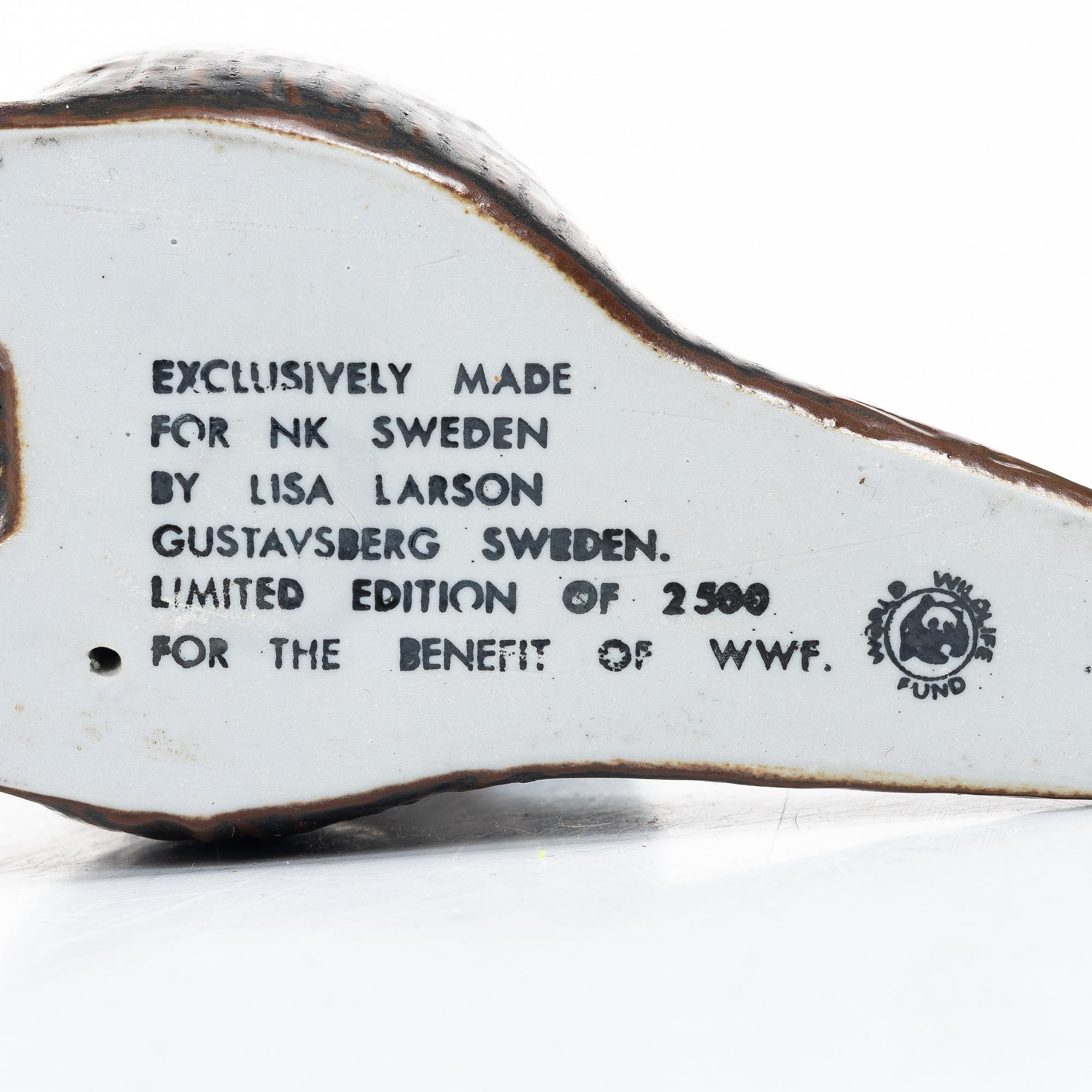 Lisa Larson, a 'Pilgrimsfalk' and 'Bison' figurine, Gustavsberg for NK, Nordiska Kompaniet in collaboration with WWF.