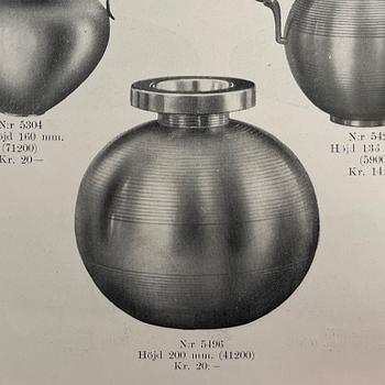 Sylvia Stave, a pewter vase model 5496, C.G. Hallberg, Stockholm, 1934.